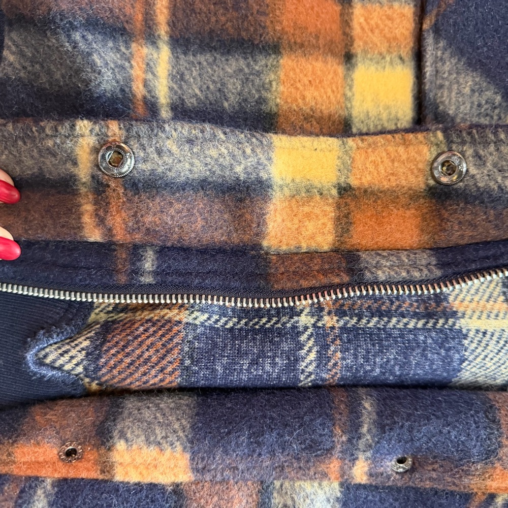 Marled Blue and Orange Plaid Bomber Jacket - Picture 5 of 7